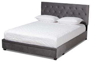 Caronia Modern Gray Velvet Fabric 2-Drawer King Size Platform Storage Bed