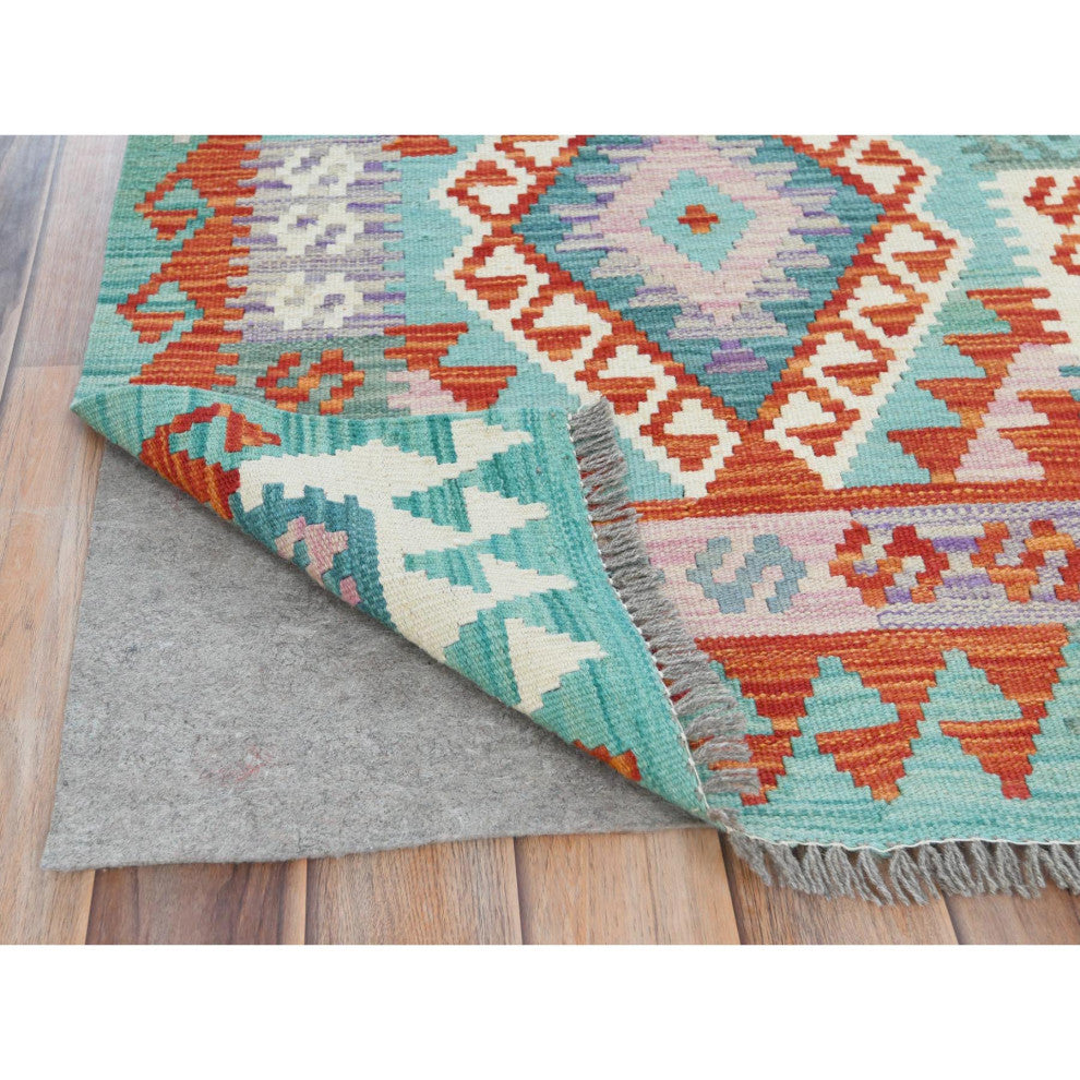 Colorful Afghan Kilim Geometric Design Wool Hand Woven Runner 2'8"x15'5"