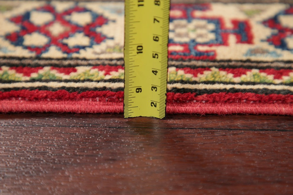 Pakistani Traditional Hand-Knotted Kazak Oriental Runner Rug, Red, 5'11"X2'2"