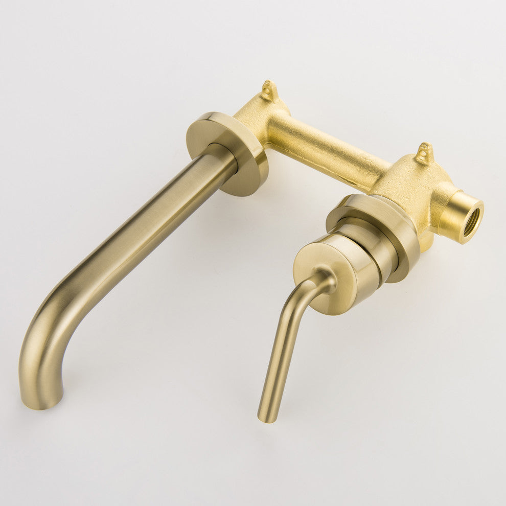 Single Handle Wall Mount Bathroom Faucet, Brushed Gold