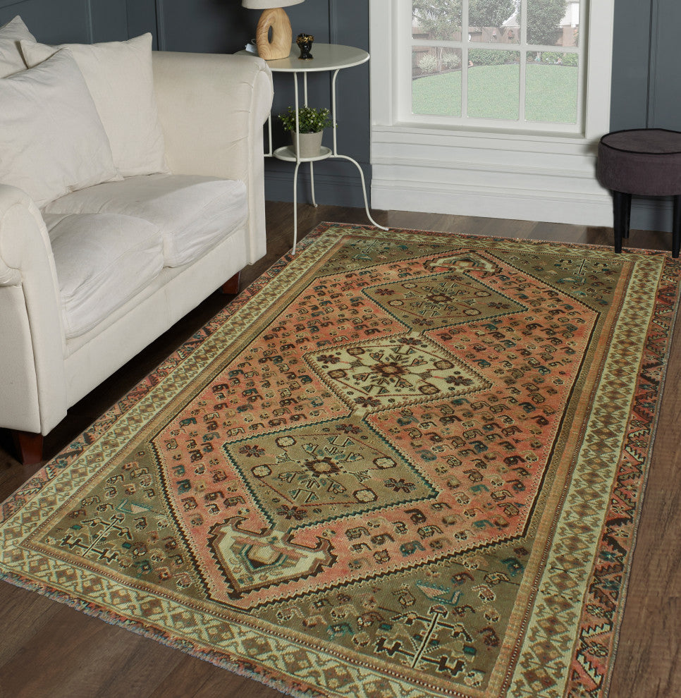 Fine Vintage Distressed Hafize Rose Rug