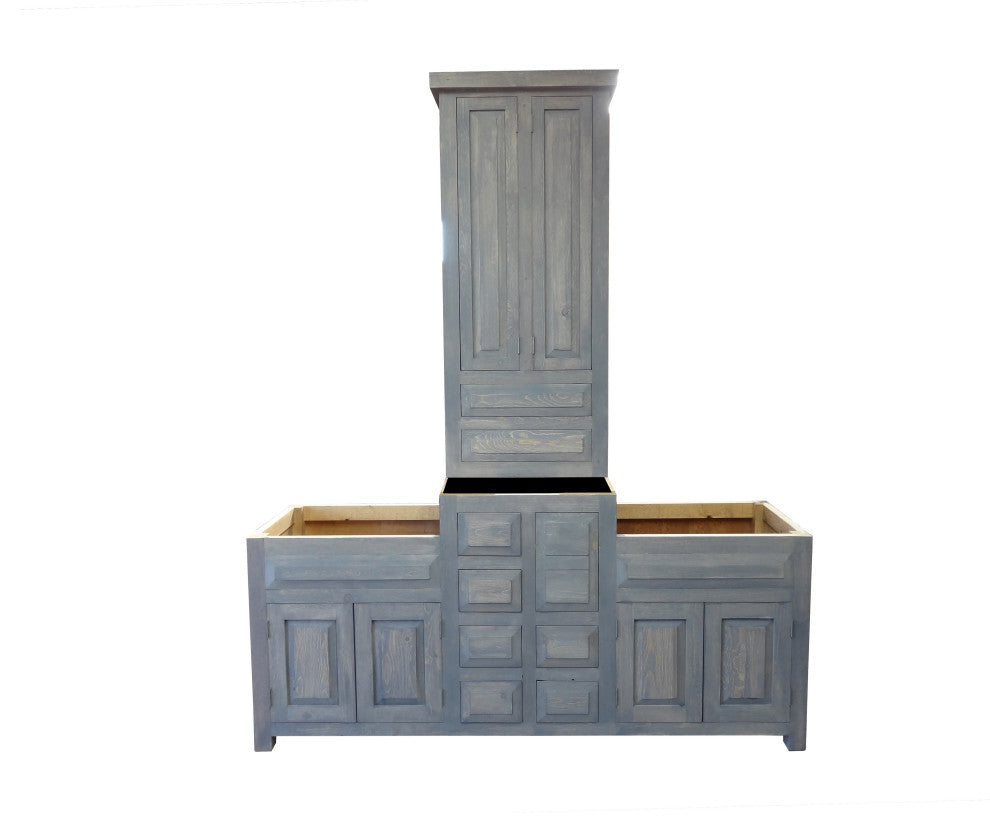 Wiley Tower Reclaimed wood Rustic Bathroom Vanity, Gray Wash, 72 X 20 X 32, With Tower