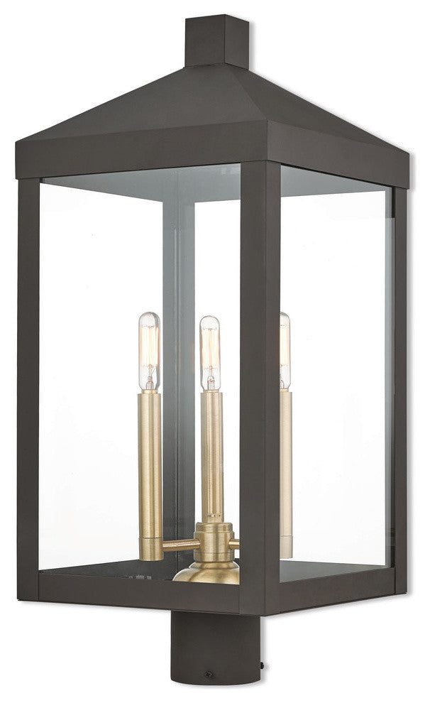 3 Light Outdoor Post Top Lantern, Bronze