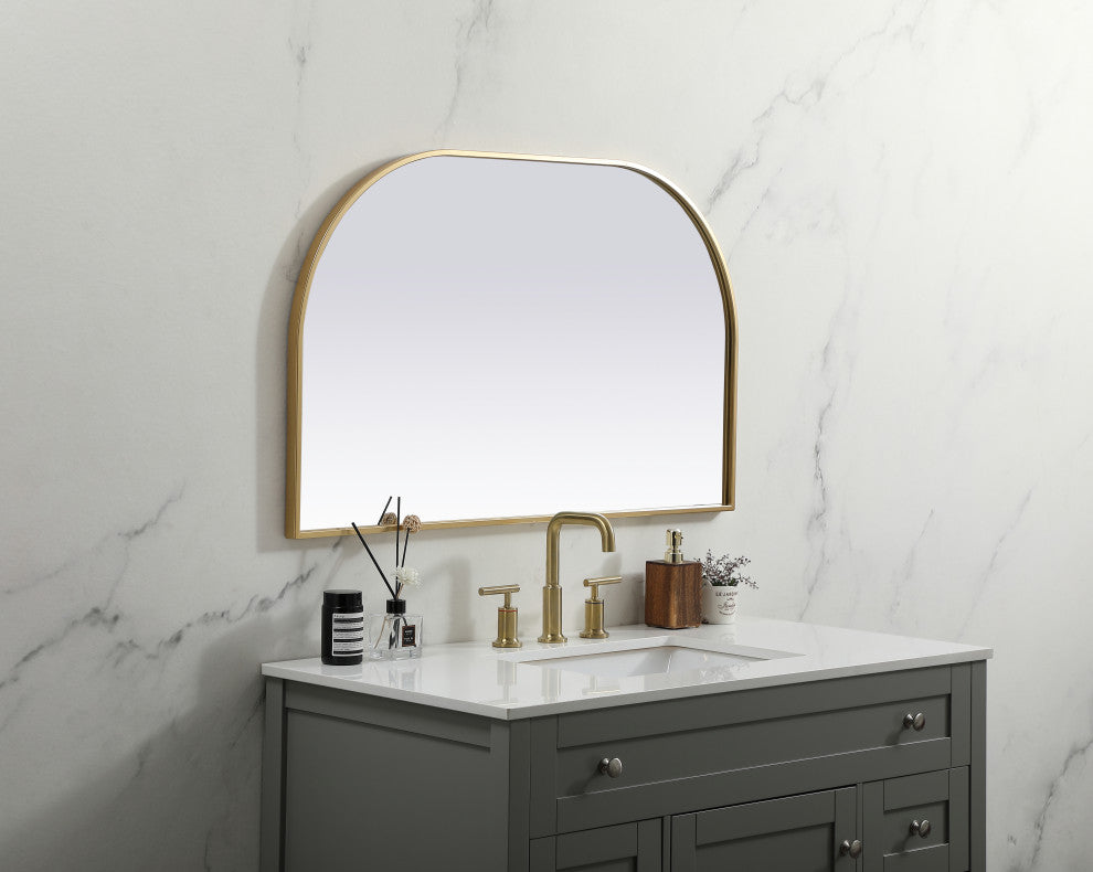 Metal Frame Arch Mirror 39X24 Inch, Brass