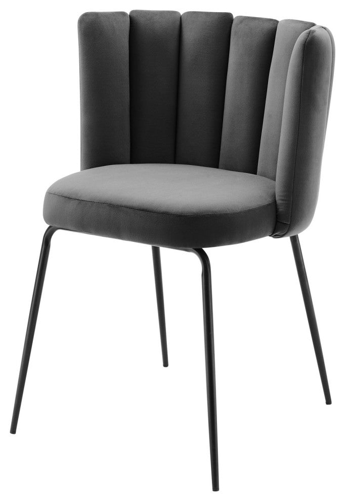 Dining Chair, Set of 2, Black Gray, Velvet, Modern Cafe Bistro Hospitality