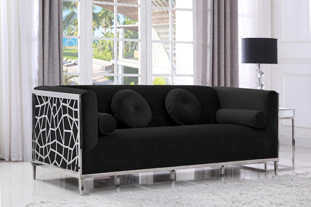 Opal Velvet Upholstered Sofa, Black
