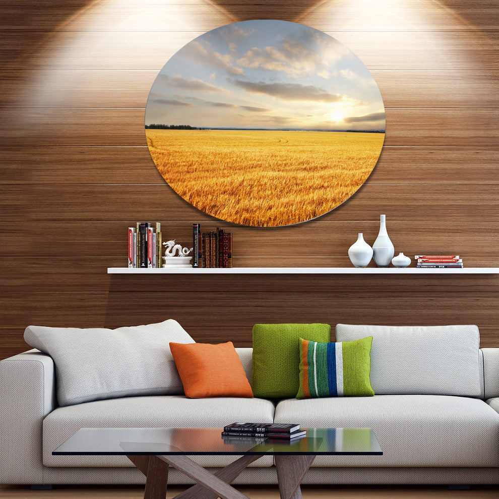 Expansive Brown Field, Landscape Round Wall Art, 36"