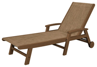Coastal Chaise With Wheels, Teak / Burlap Sling