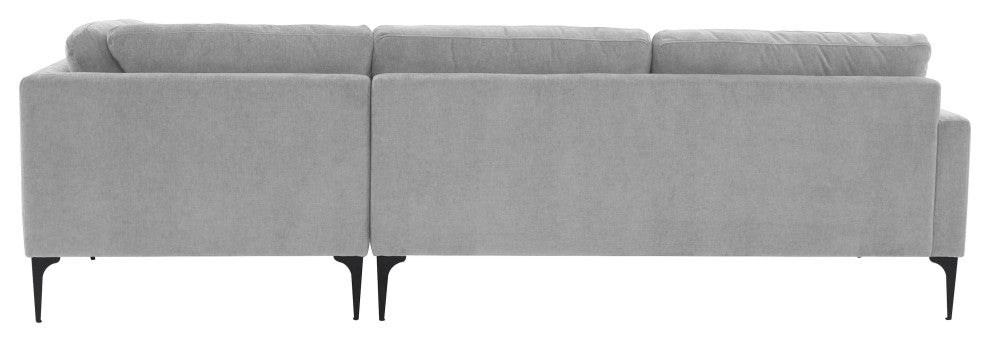 Serena Gray Velvet Right Arm Facing Chaise Sectional With Black Legs
