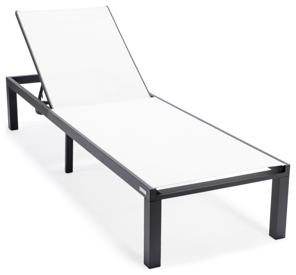 LeisureMod Marlin Patio Chaise Lounge Chair With Black Frame, White