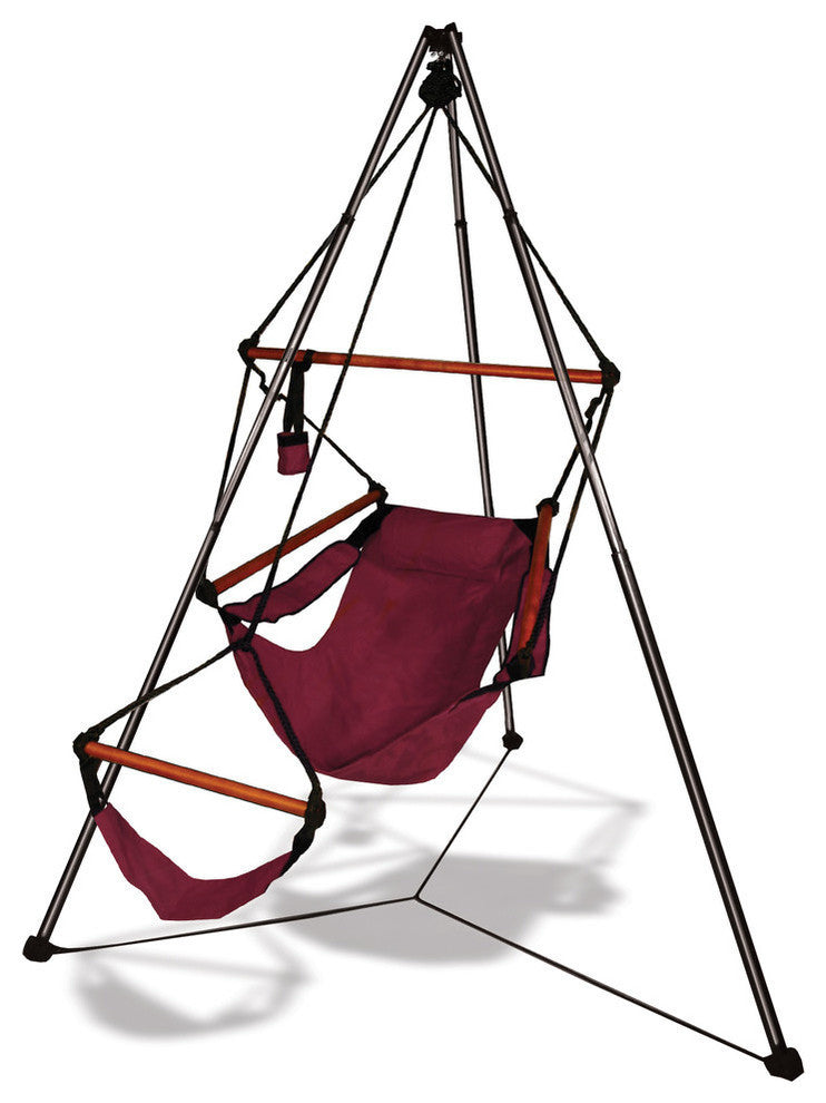 Hammaka Tripod Stand with Hanging Air Chair Combo, Burgundy, Wood