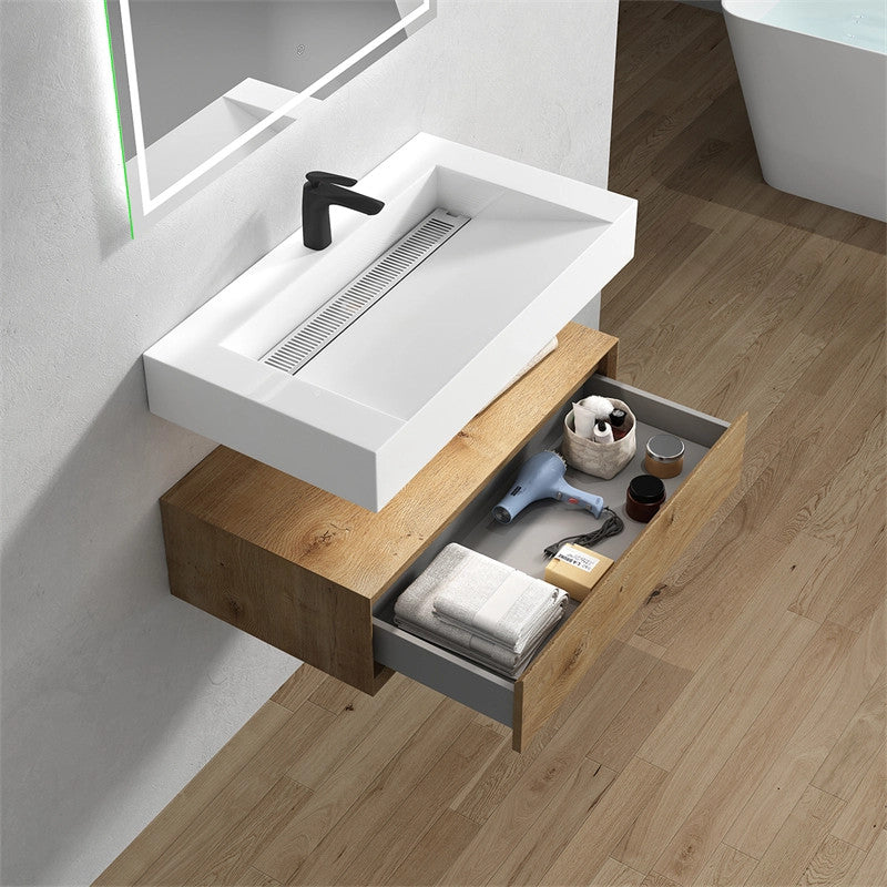 Alysa 36'' Floating Vanity, Acrylic Sink, Oak