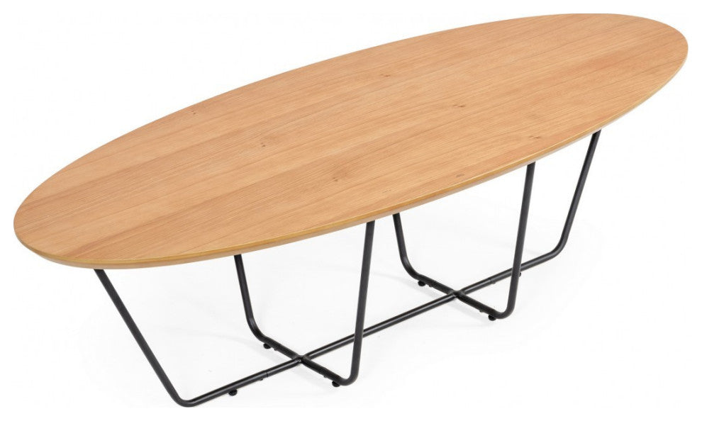 Industrial Large Oak and Black Powder Metal Coffee Table