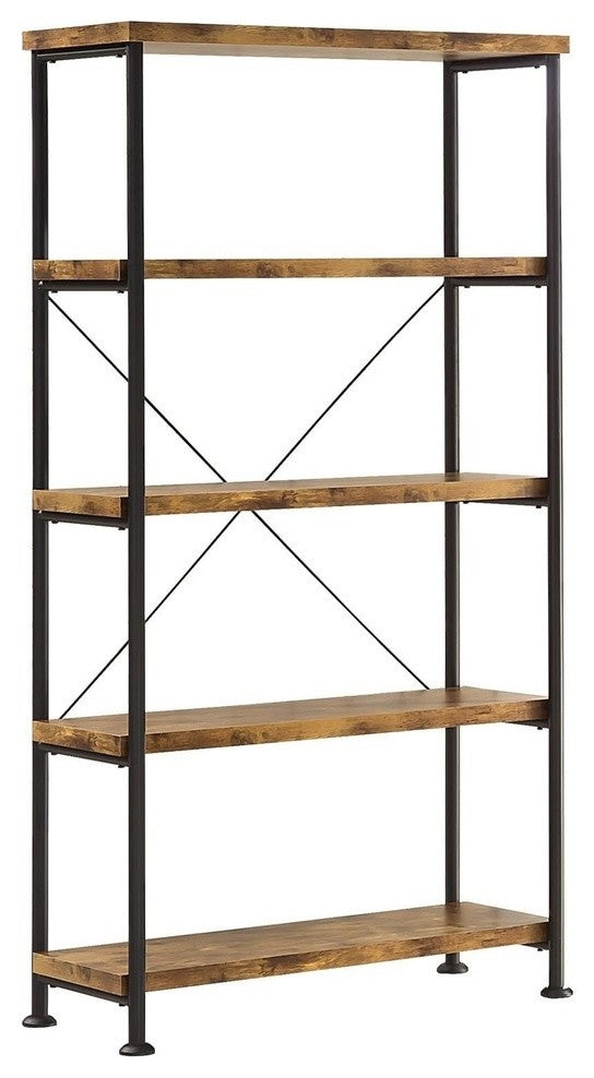 Benzara BM172242 Bookcase With 4 Open Shelves, Brown & Black