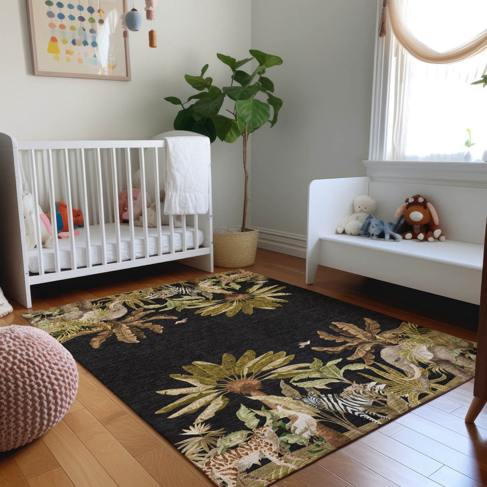 Addison Premium Washable Mayfield AMF203 Black 5' x 7'6" Rug