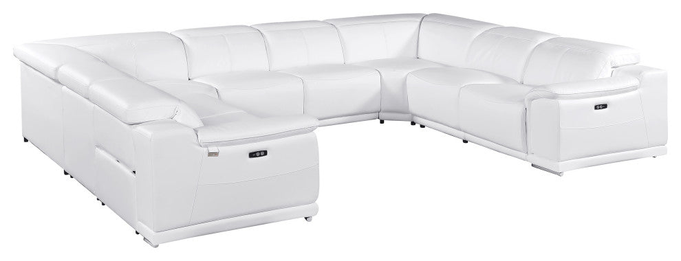 Federico 8-Piece Italian Leather U-NC Sectional, 4 Power Recliners, White