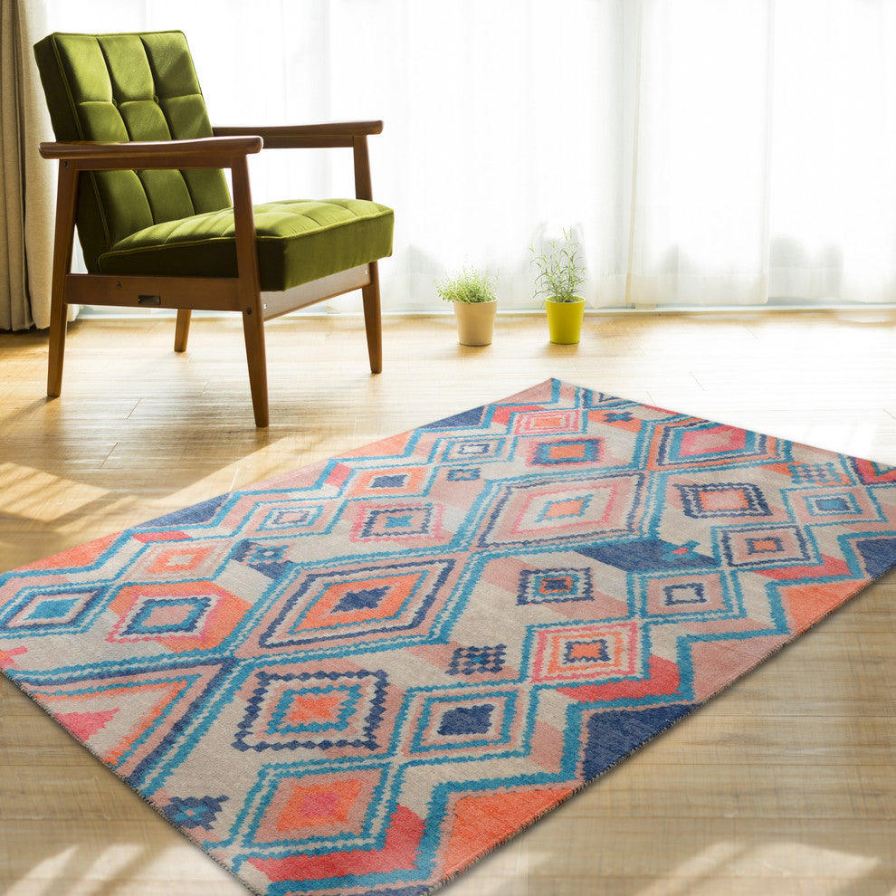 Blue Tangier Bohemian Geometric Area Rug, 5'x7'