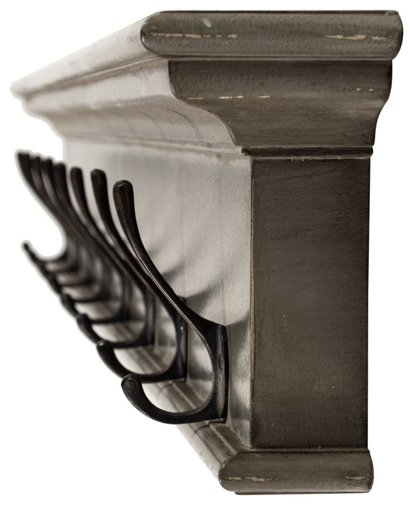 Rustic Antiqued Gray Eight Hook Hanging Coat Rack