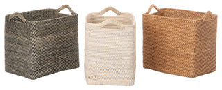 Loma Rectangular Tall Decorative Rattan Storage Basket with Ear Handles, Small, Honey Brown