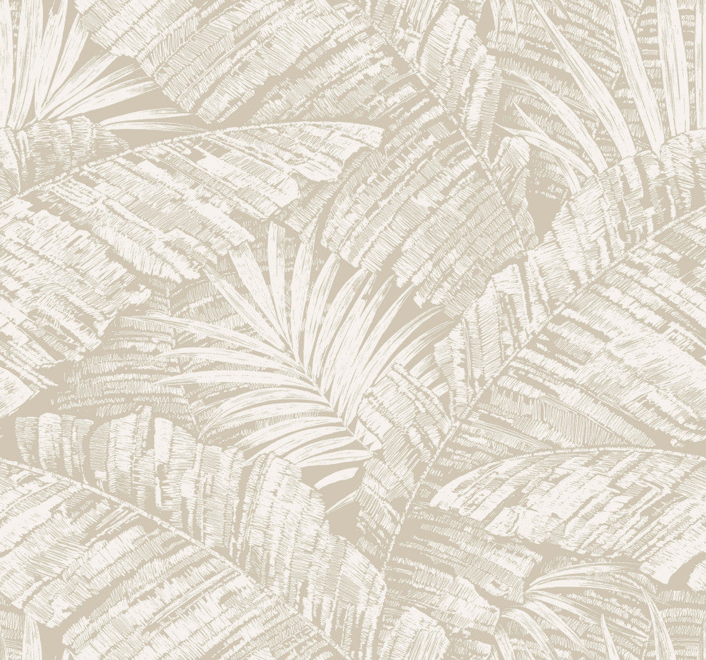 Palm Cove Toile White and Taupe Wallpaper
