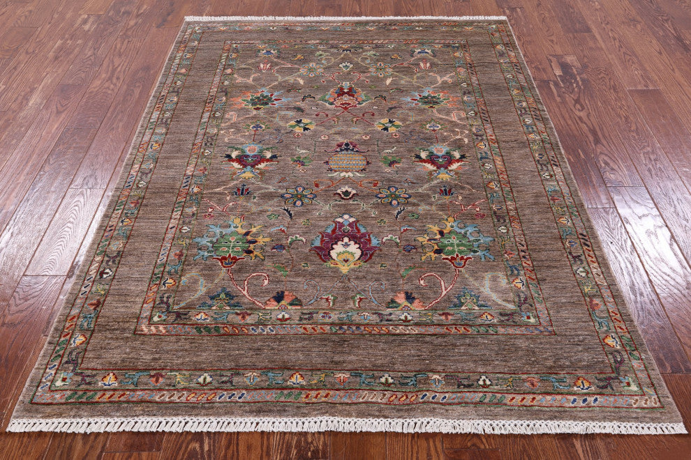 5' 1" X 6' 9" Hand Knotted Persian Tabriz Wool Rug Q10144