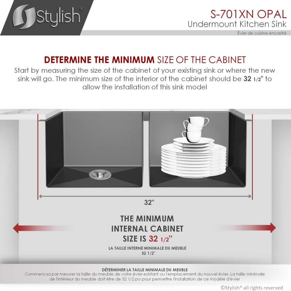 STYLISH 32in Graphite Black Double Bowl Undermount Stainless Steel Kitchen Sink