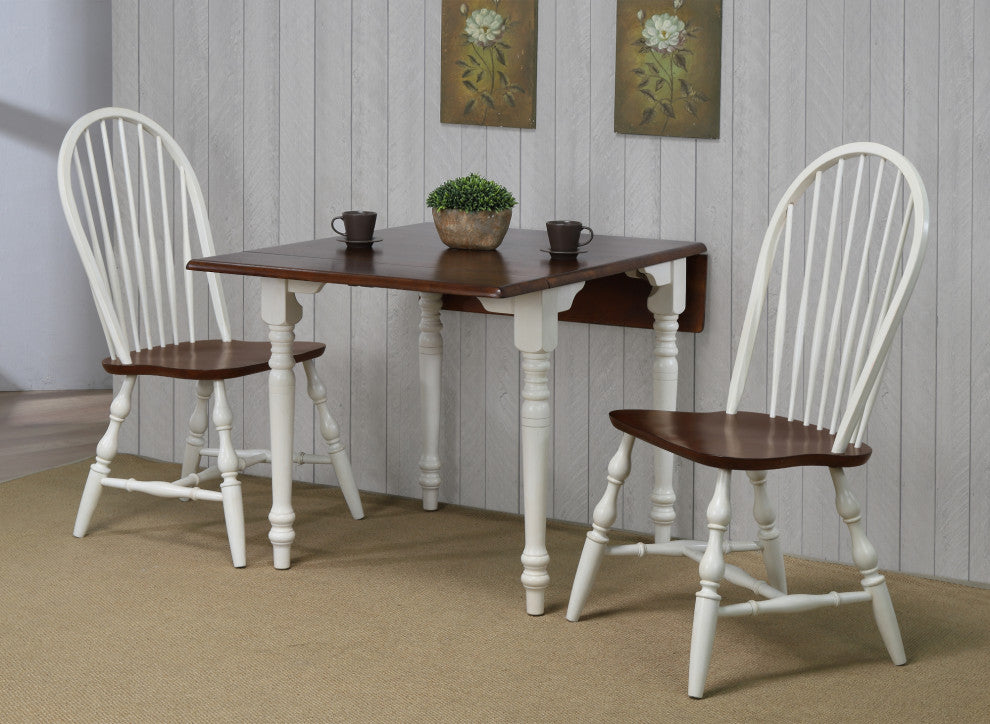 3-Piece 48" Rectangular Dining Set, Antique White, Chestnut Brown Wood