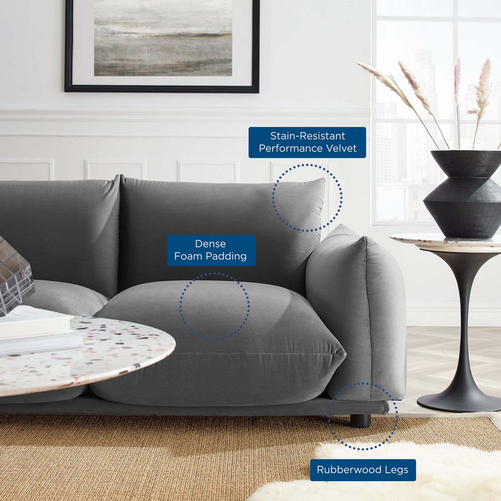 Sofa, Velvet, Gray, Modern, Living Lounge Room Hotel Lobby Hospitality