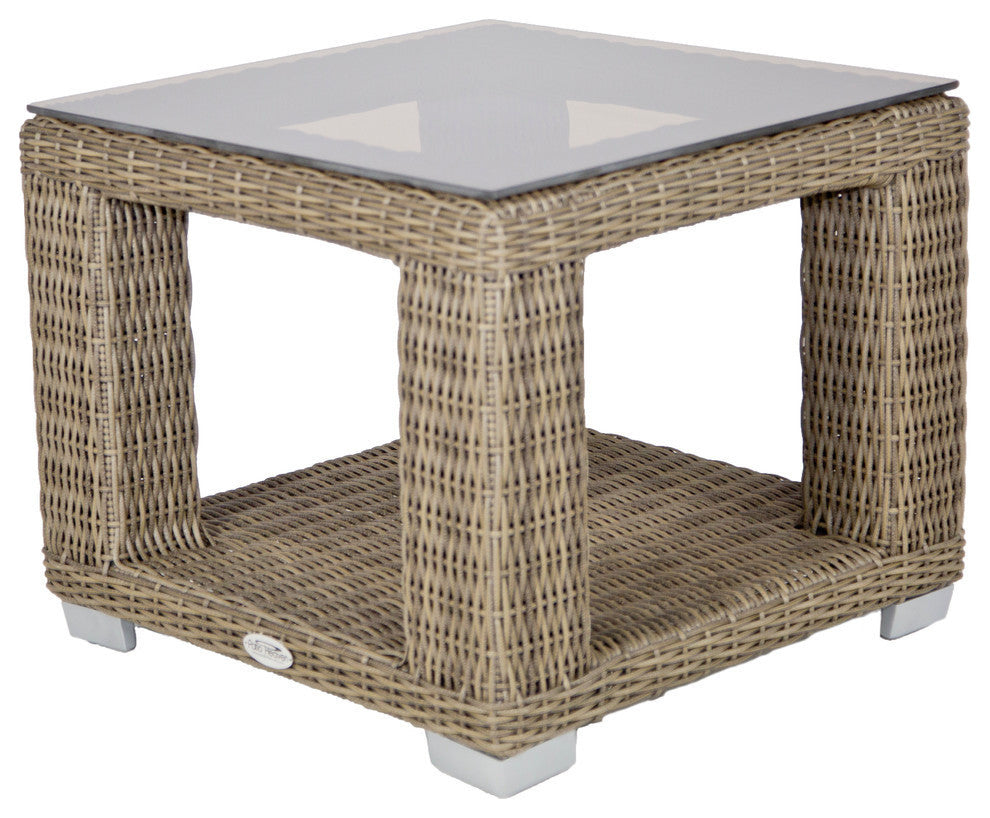 Miami Outdoor End Table With Tempered Glass Top, Palisades Gray