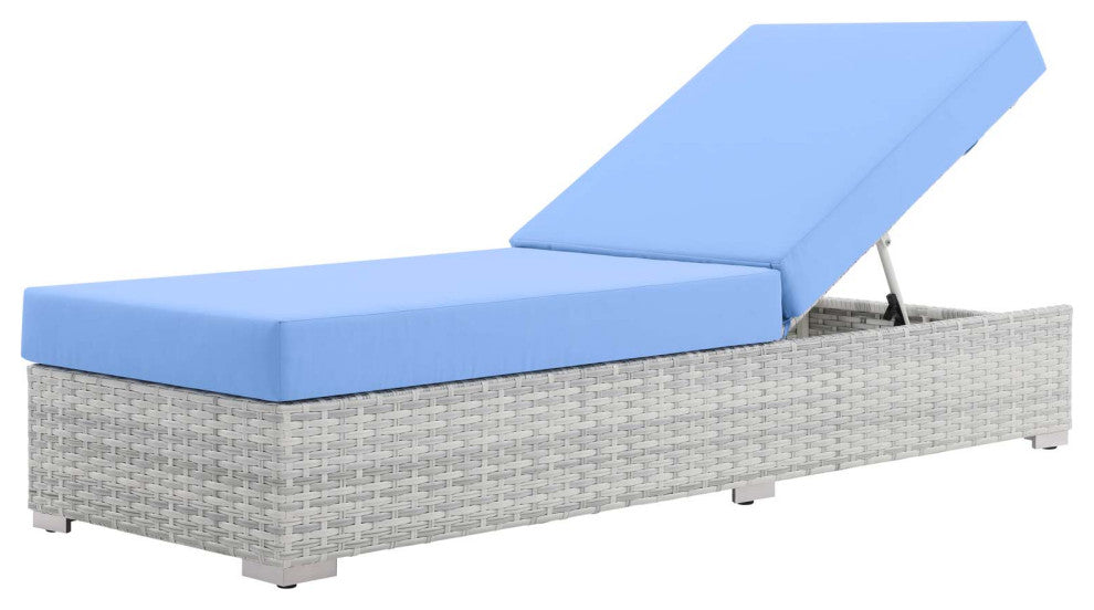 Lounge Chair Chaise, Rattan, Wicker, Gray Blue, Modern, Outdoor Patio Cafe