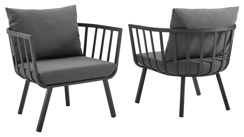 Riverside Outdoor Patio Aluminum Armchair Set of 2-Gray Charcoal