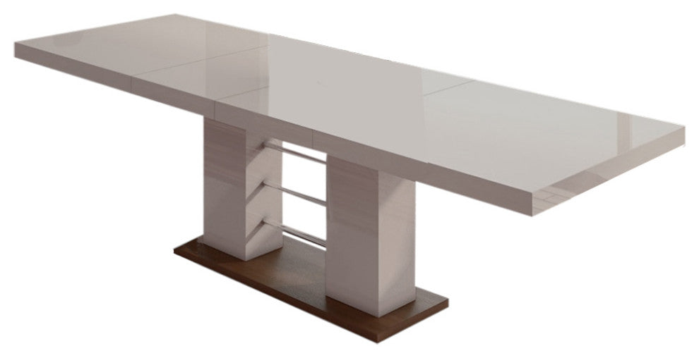 PINOSA High Gloss Dining Table with Extension, Cappuccino /Brown Base