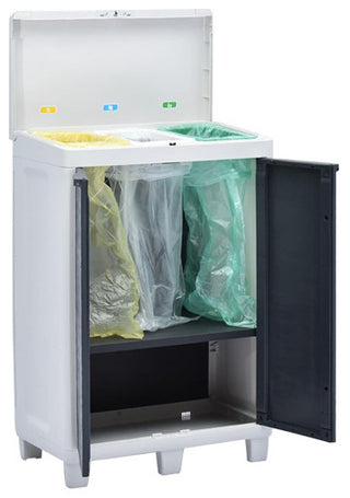 vidaXL Trash Can Garbage Can with 3 Bag Holders Trash Bin Dark Gray Plastic