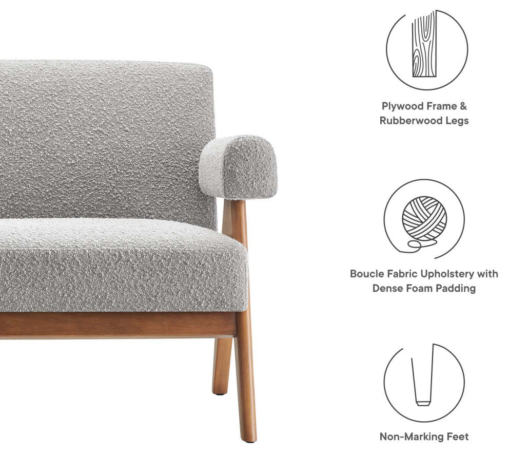 Lyra Boucle Fabric Loveseat, Light Gray