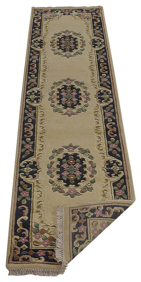 Hand Knotted Aras Wool Area Rug Oriental Ivory Blue