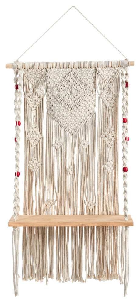 Nearly Natural 7122 2.5x1.5 Bohemian Macrame Wall Hanging With Wooden Shelf