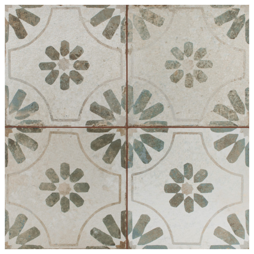 Kings Blume Encaustic Ceramic Floor and Wall Tile, Sage Green