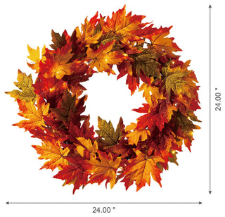 24"D Fall Lighted Maple Leaves Wreath