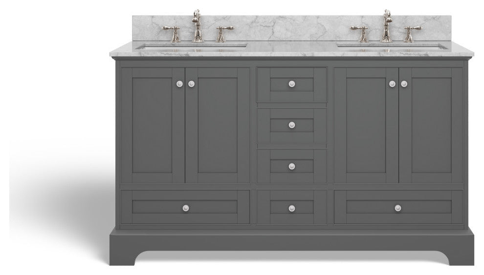 Cascade Bath Vanity, Sapphire Gray, 60", Brushed Nickel Hardware, Double, Freestanding