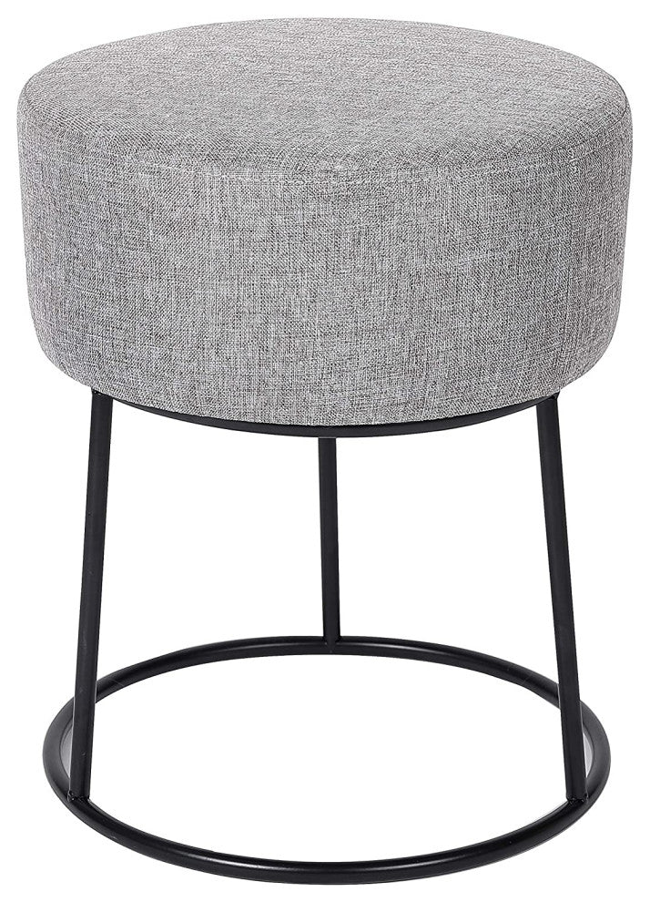 Grey Linen Foot Stool Ottoman "“ Soft Compact Round Padded Seat