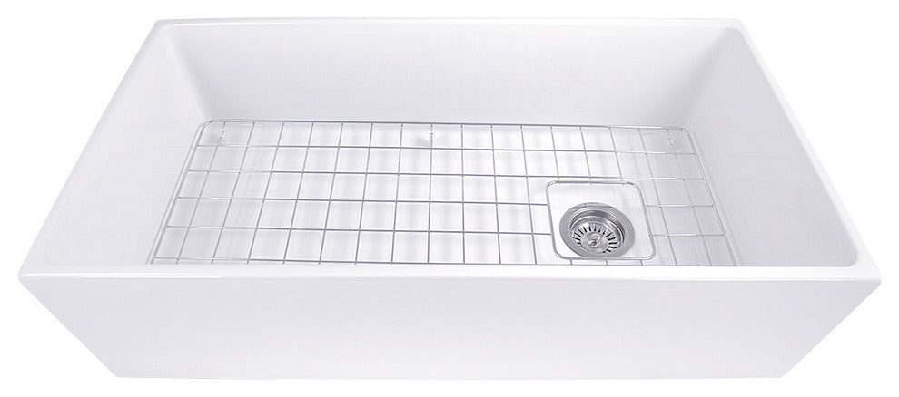 Nantucket Sinks 36" Farmhouse Fireclay Sink with Offset Drain and Grid
