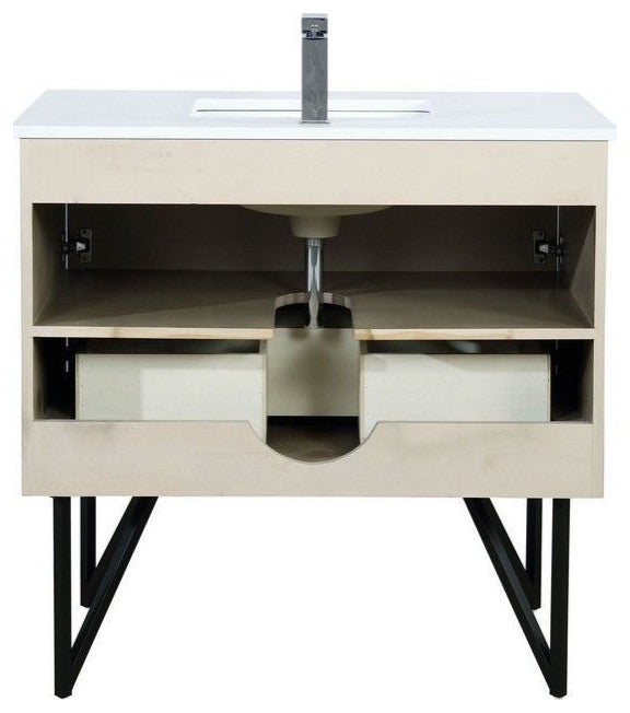 Lancy Modern Rustic Acacia 36" Square Sink Bathroom Vanity, Labaro Brushed Nicke