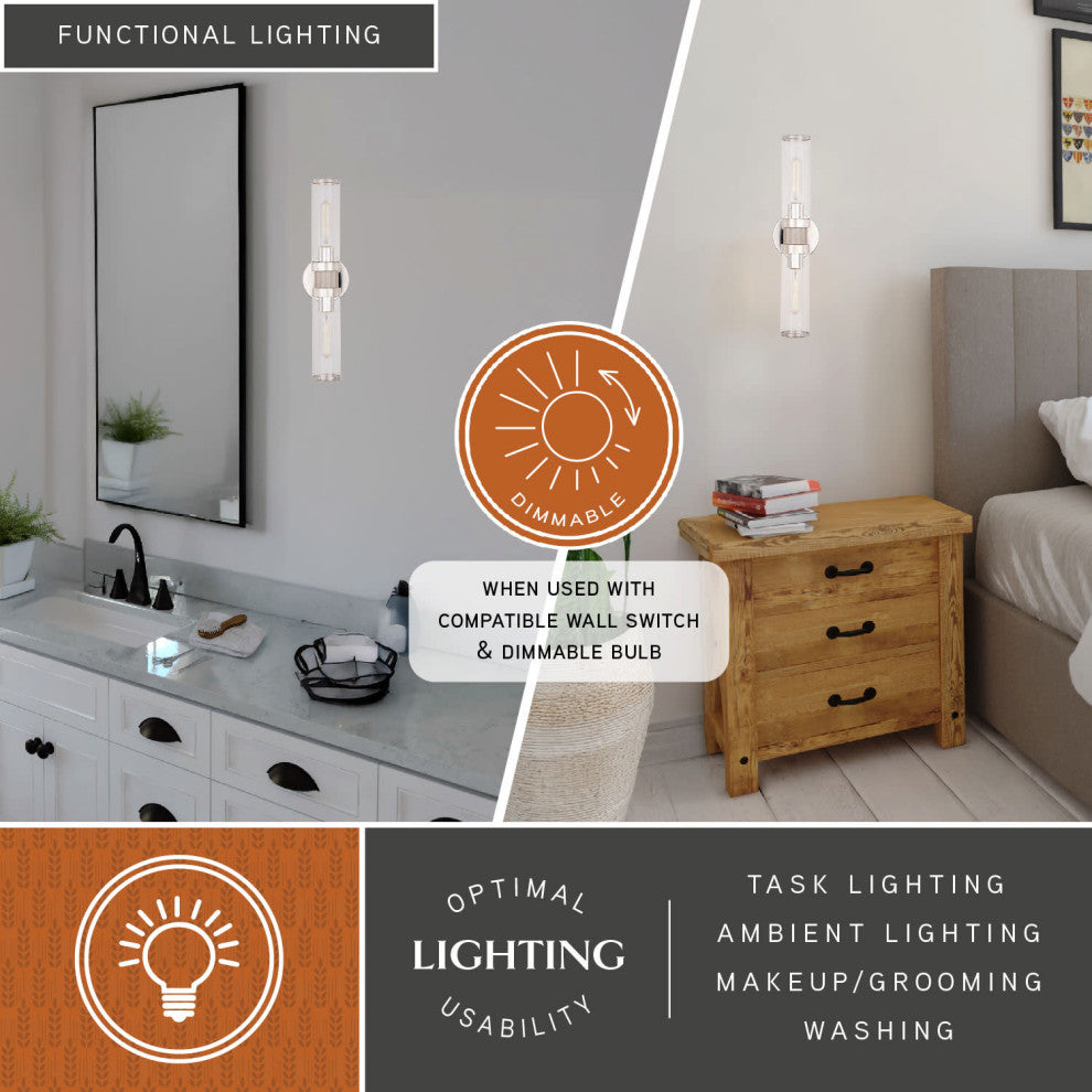 Levitt 2 Light Wall Light Polished Nickel