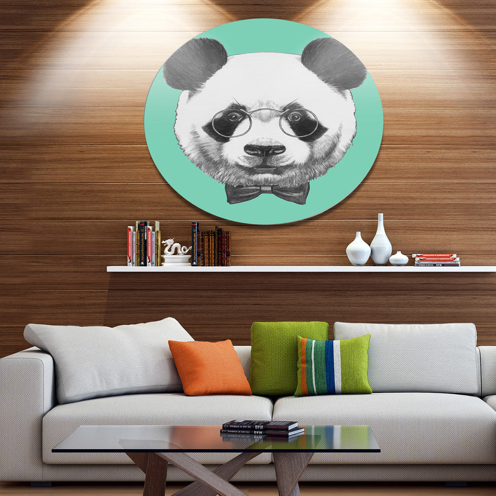 Panda With Glasses And Bow Tie, Animal Large Disc Metal Wall Art, 36"