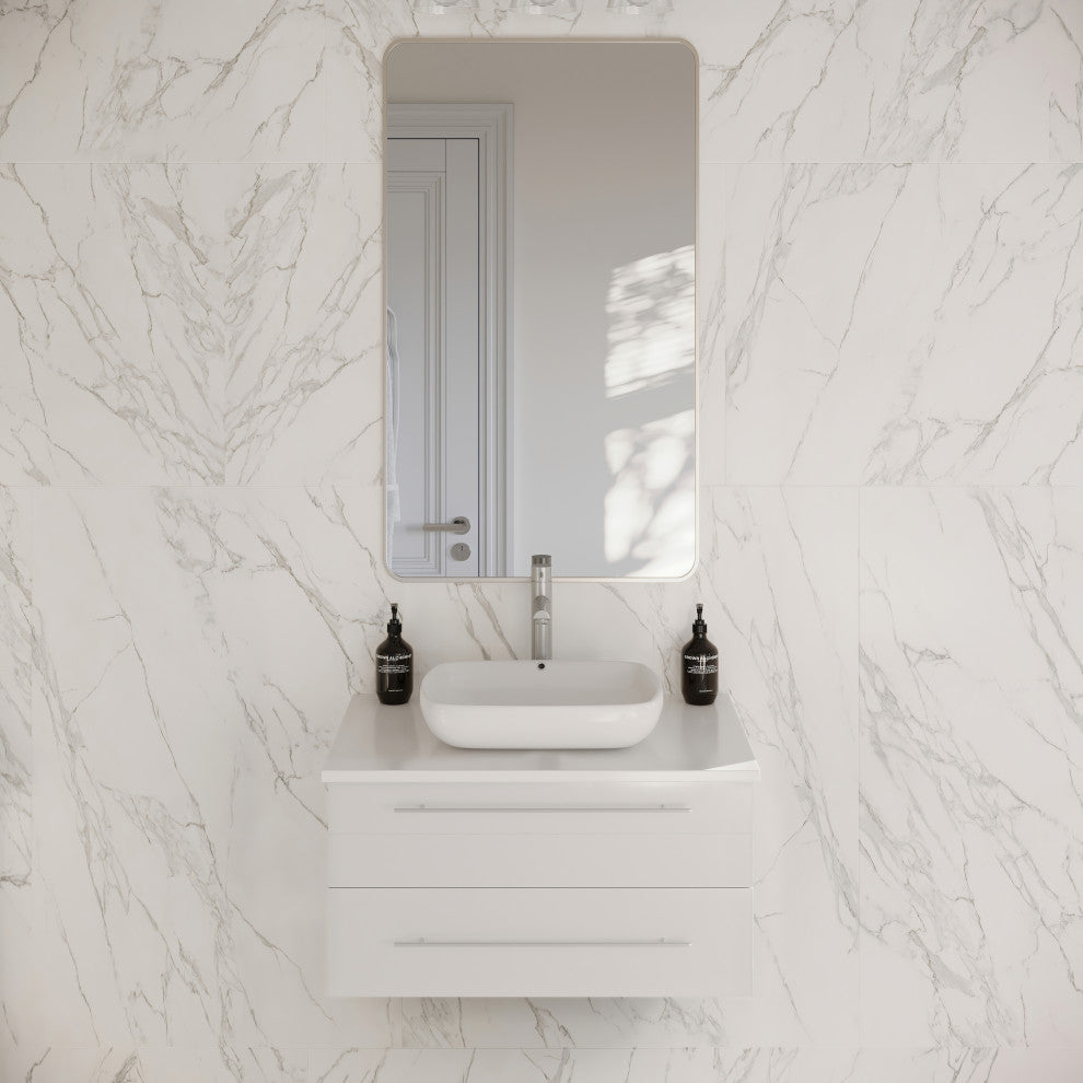 Lucera Wall Mount Vessel Sink Bathroom Cabinet, White, 30"