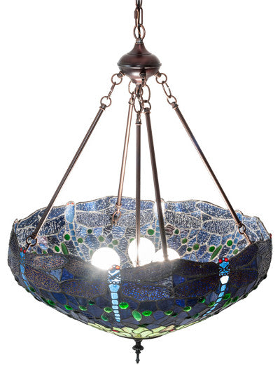Meyda Lighting 232781 22" Wide Tiffany Hanginghead Dragonfly Inverted Pendant