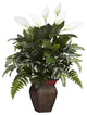 Mixed Greens With Spathyfillum and Decorative Vase Silk Plant