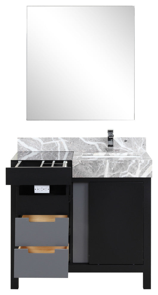 Zilara 36" Black and Grey Single Vanity Set, Monte Chrome Faucet Set