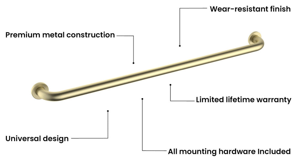 36" Stainless Steel Bathroom Safety Grab Bar, Brushed Gold