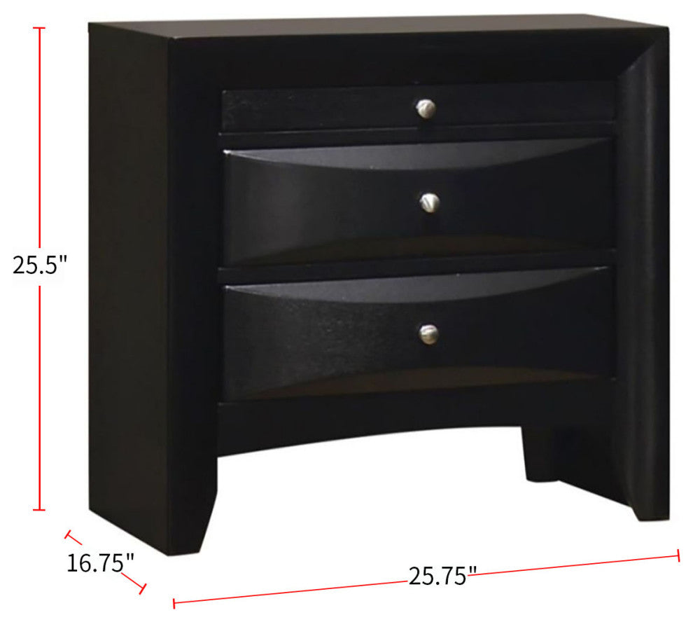 2 Drawers Wood Nightstand, Black
